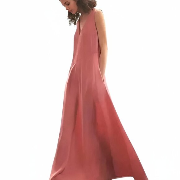 Theory 90s V-Neck Maxi Dress Dusty Carnation Size 4 Excellent Condition - Picture 2 of 12